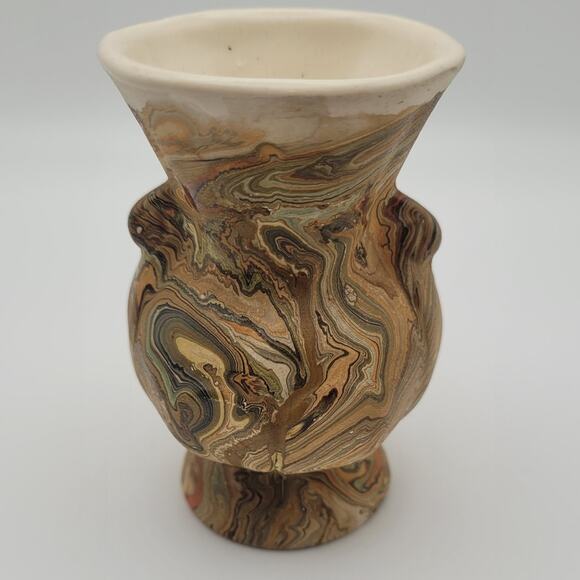 Vintage Marbled Pottery Bud Vases Set of 2 Earth Tone Swirl Small 3.5″ - Picture 6 of 15